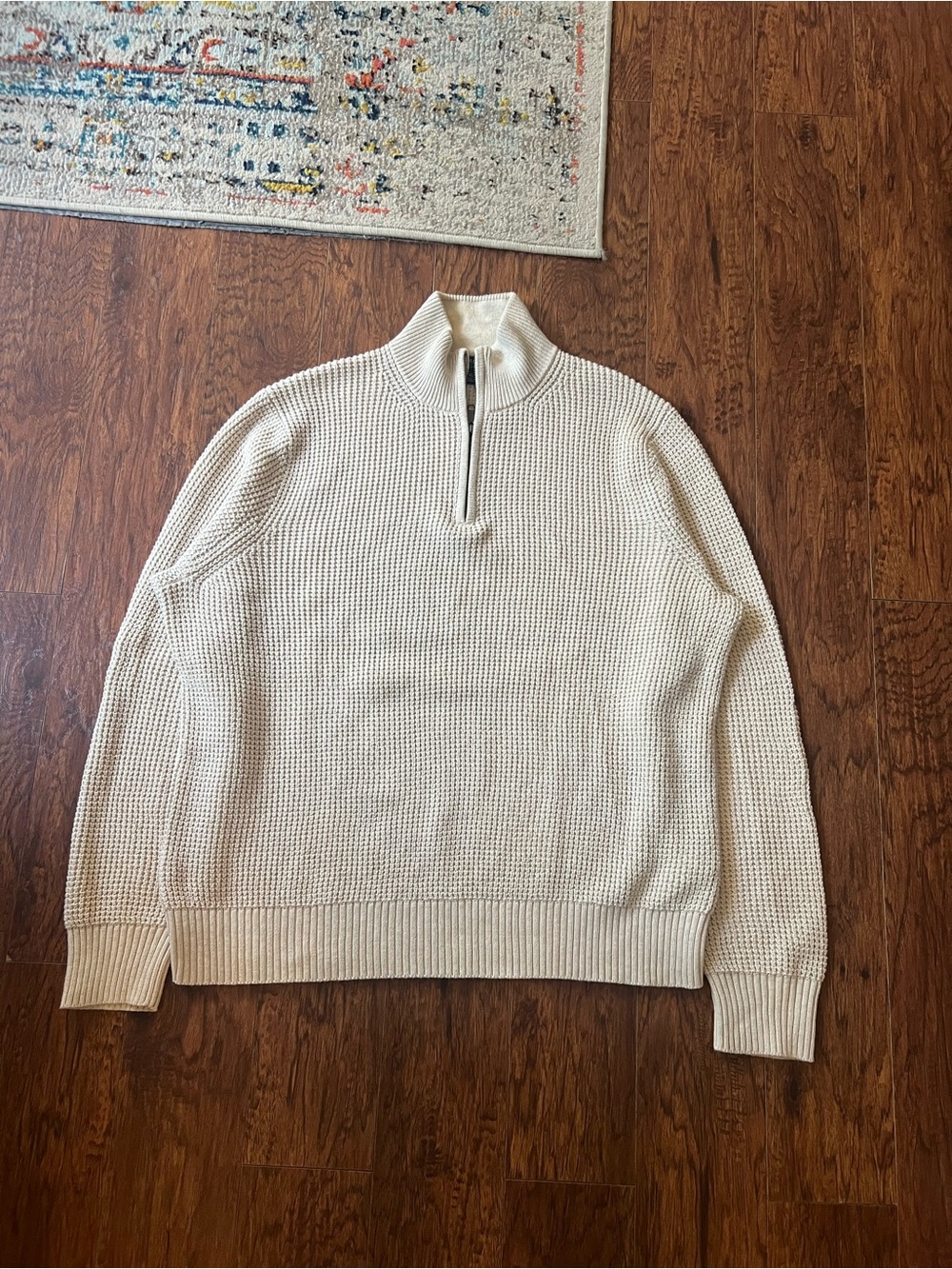 J. Crew Heritage Cotton Ribbed Quarter-Zip Sweater Men’s Size XL Ivory Cream